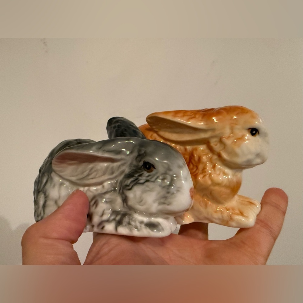 Vintage Porcelain Rabbit Figurines - Gray and Tan